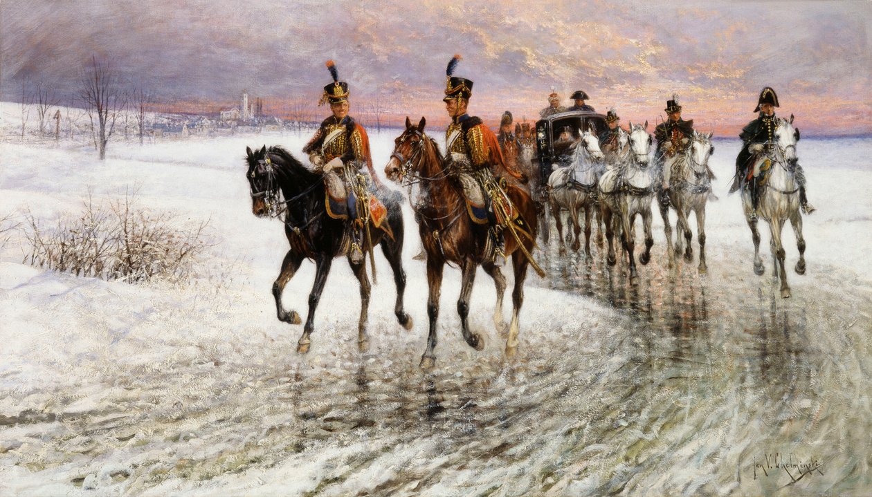 Napoleon wycofujący się z Moskwy, autorstwa Jan van Chelminski