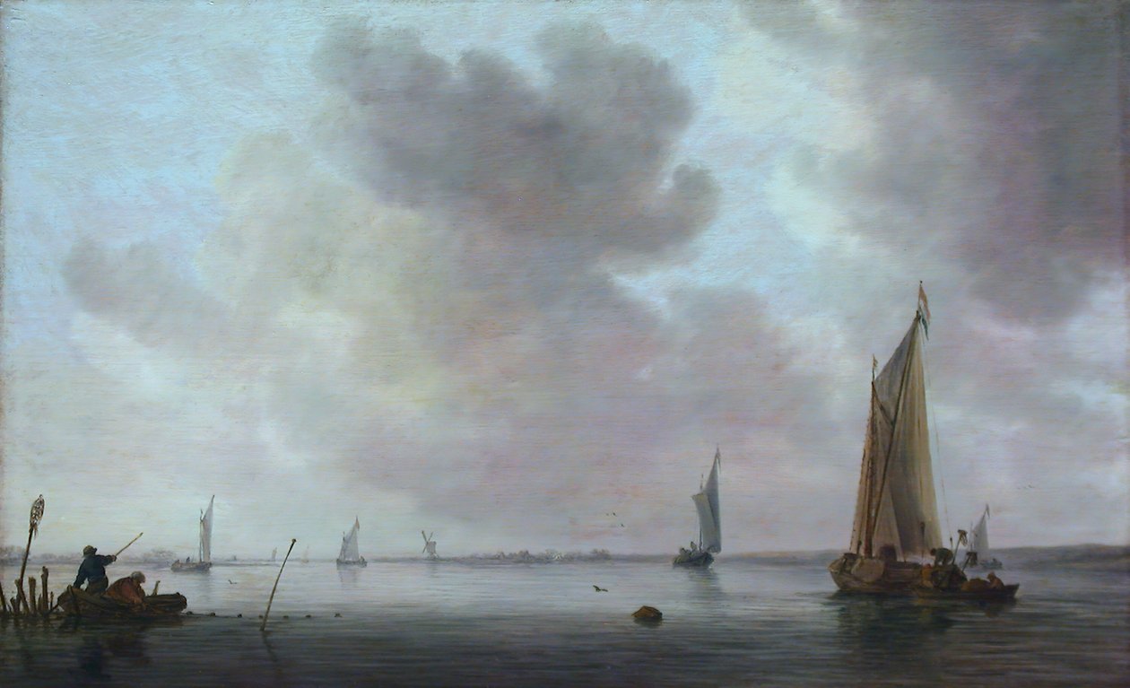 Łodzie rybackie przy ujściu rzeki, 1633. autorstwa Jan van Goyen