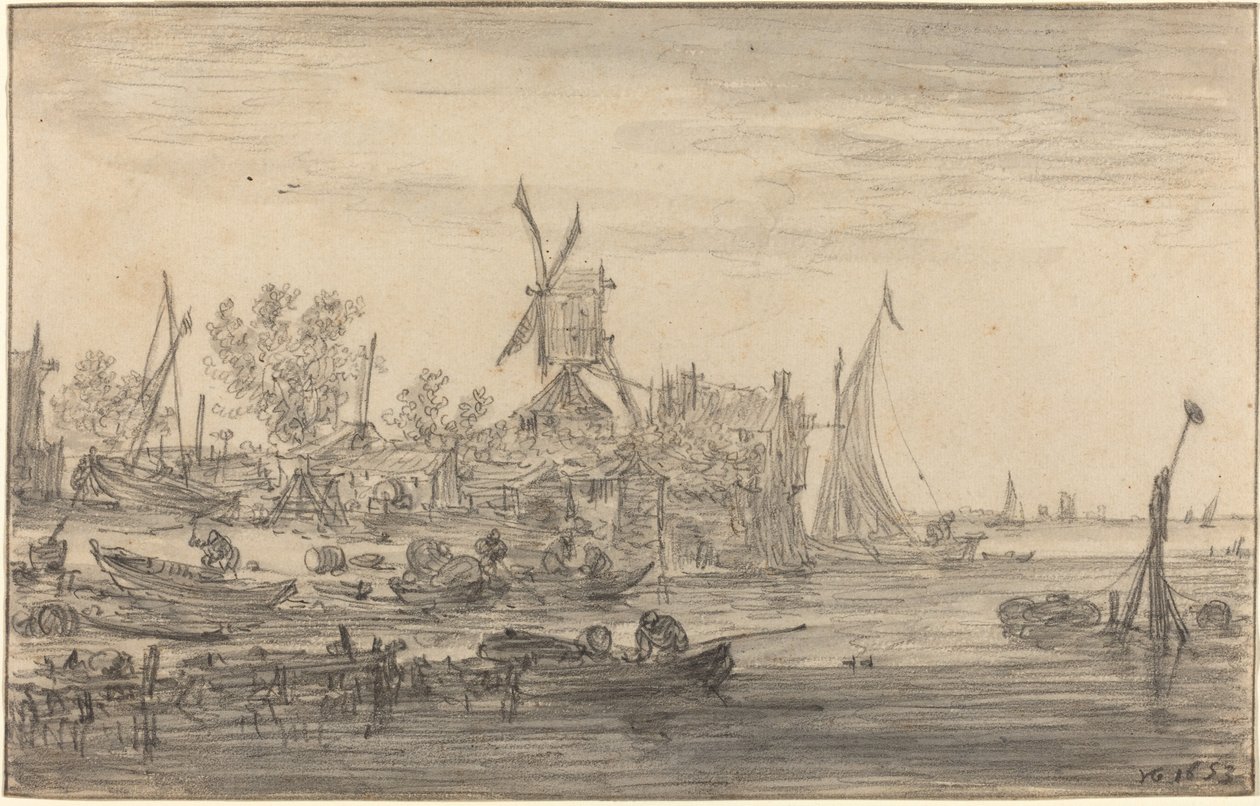 Scena przybrzeżna z wiatrakiem autorstwa Jan van Goyen