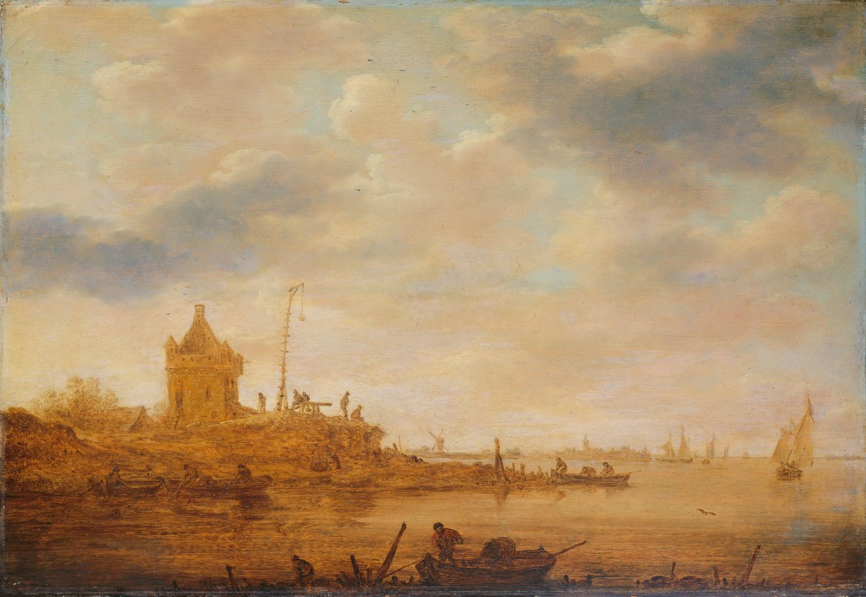 Widok na rzekę i posterunek strażniczy autorstwa Jan van Goyen