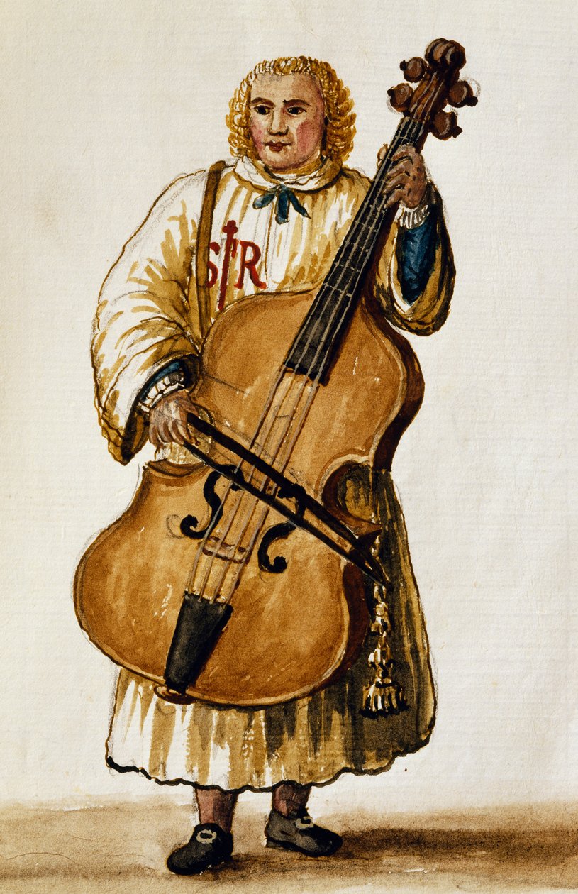Muzyk uliczny, Giovanni Grevembroch. Włochy autorstwa Jan van Grevenbroeck