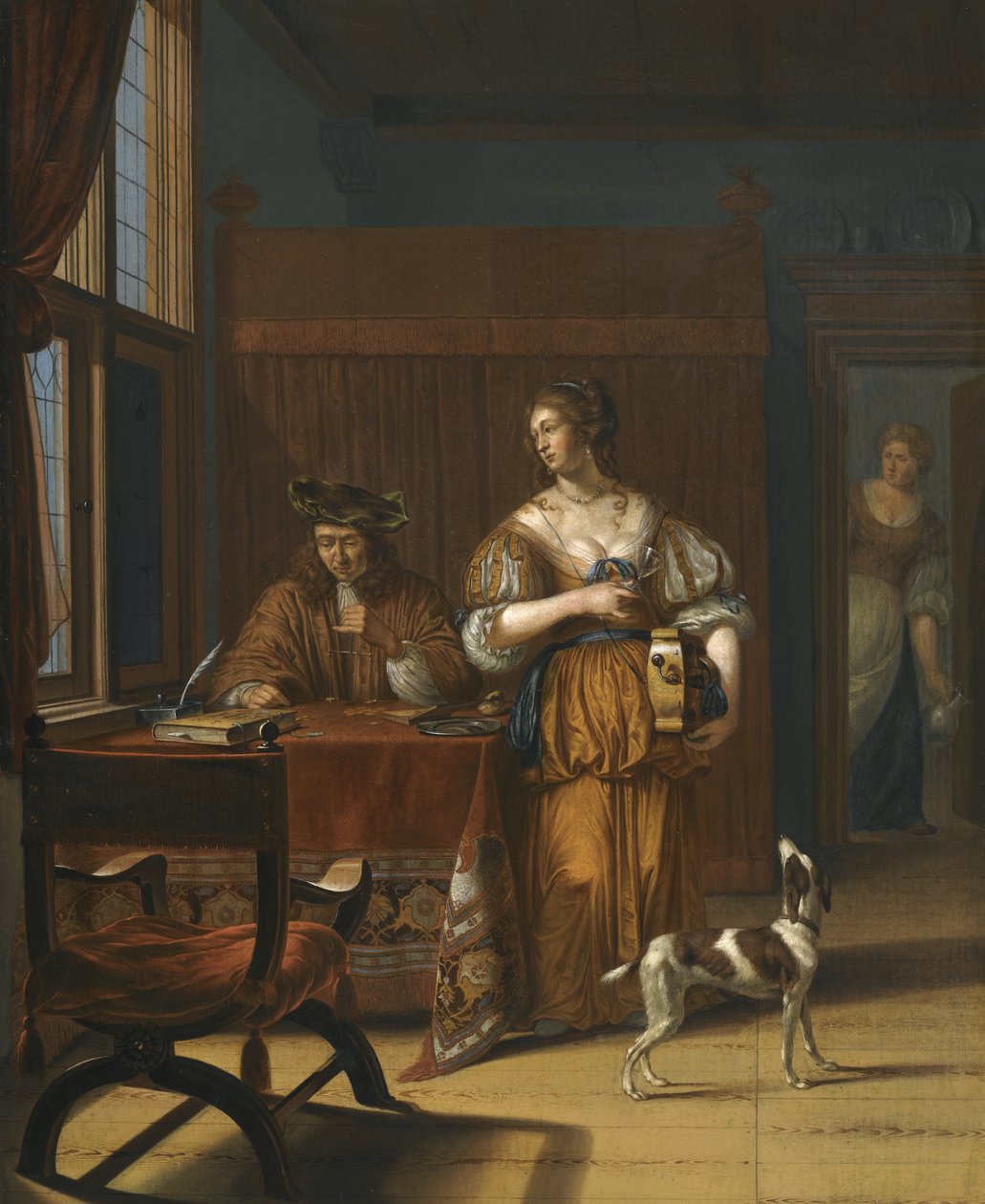 Zmieniacz pieniędzy, 1675 autorstwa Jan van Haensbergen