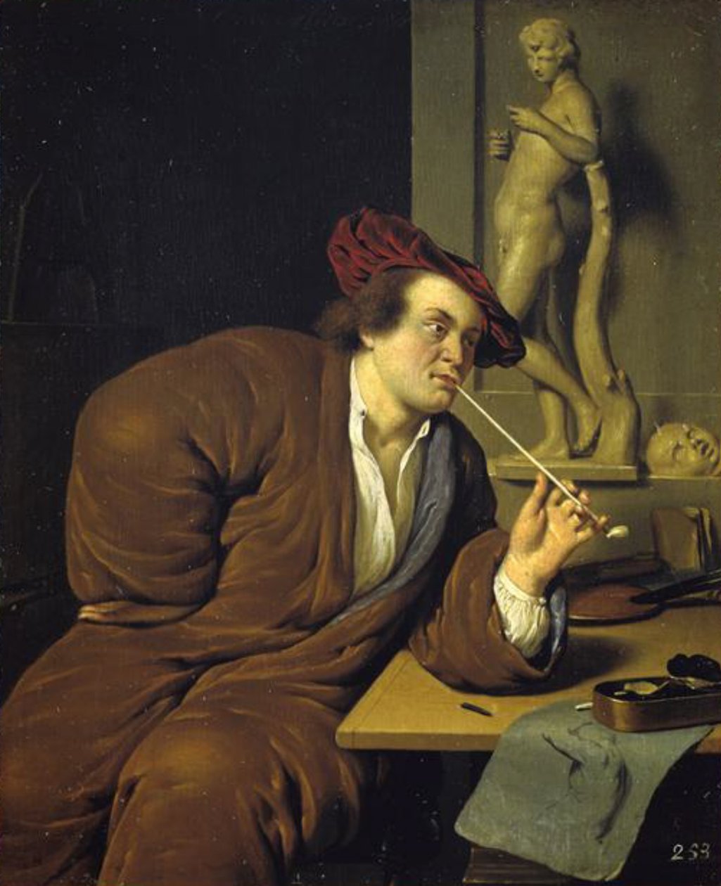 Portret palącego artysty autorstwa Jan van Mieris