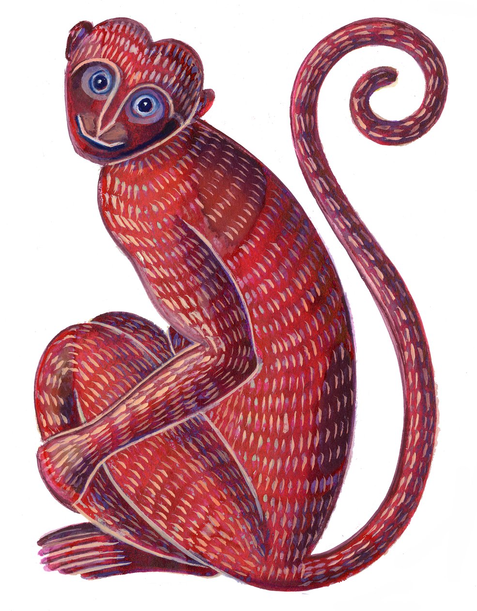 Małpa, 1996, (atrament i gwasz) autorstwa Jane Tattersfield
