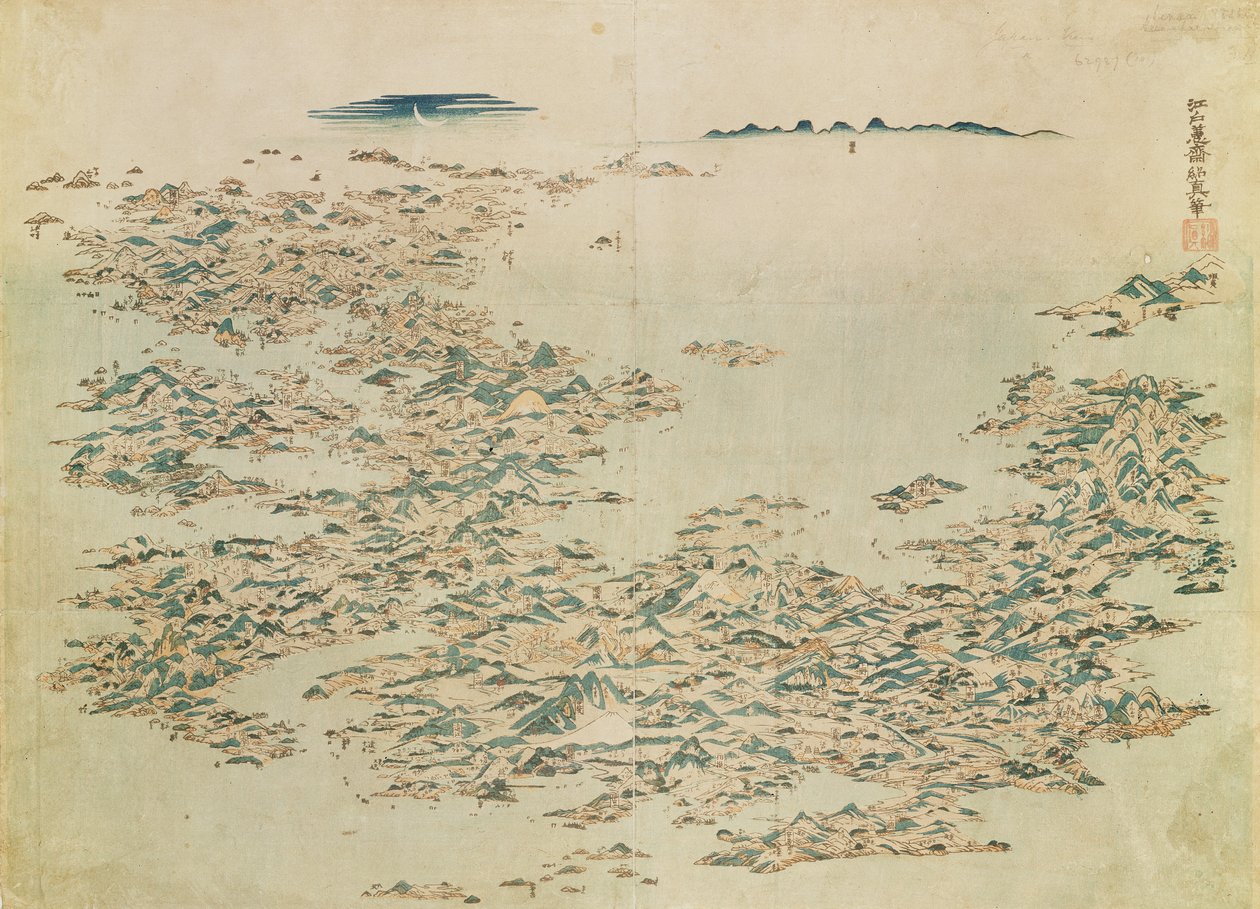 Widok z lotu ptaka na Wyspy Japońskie, ok. 1820 (wc na papierze) autorstwa Japanese School
