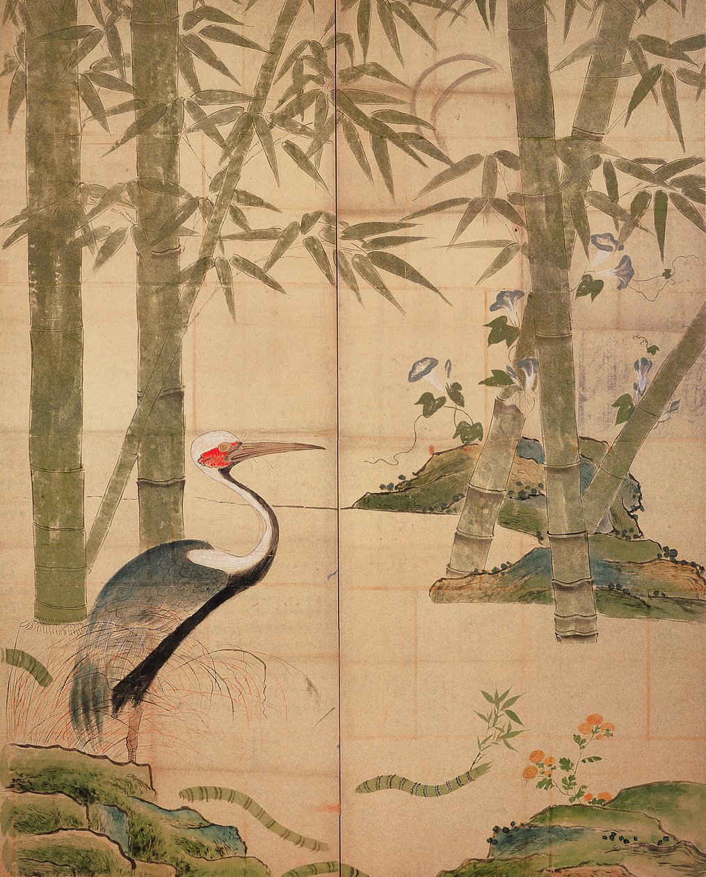 Bambus i żuraw, okres Edo (wc na płycie) autorstwa Japanese School