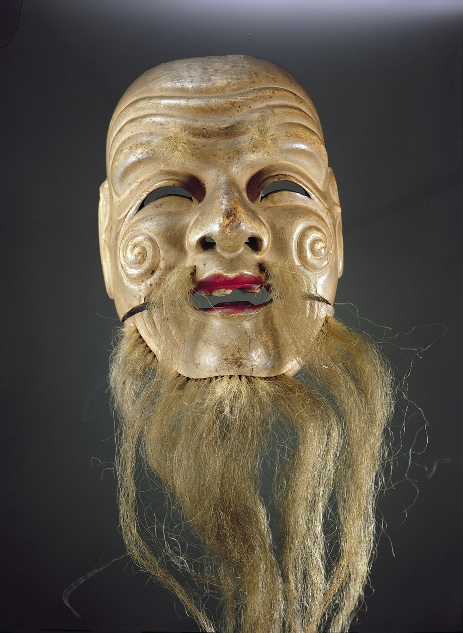 Maska Old Man, Teatr Noh (malowane drewno) autorstwa Japanese School