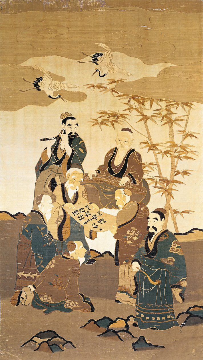 Siedmiu mędrców w bambusowym lesie (malowany jedwab) autorstwa Japanese School