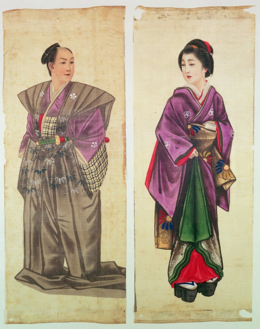 Dwie japońskie postacie (malowany jedwab) autorstwa Japanese School