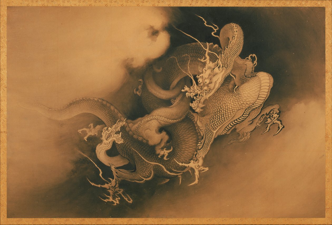 Dwa smoki w chmurach autorstwa Japanese Kanō Hōgai