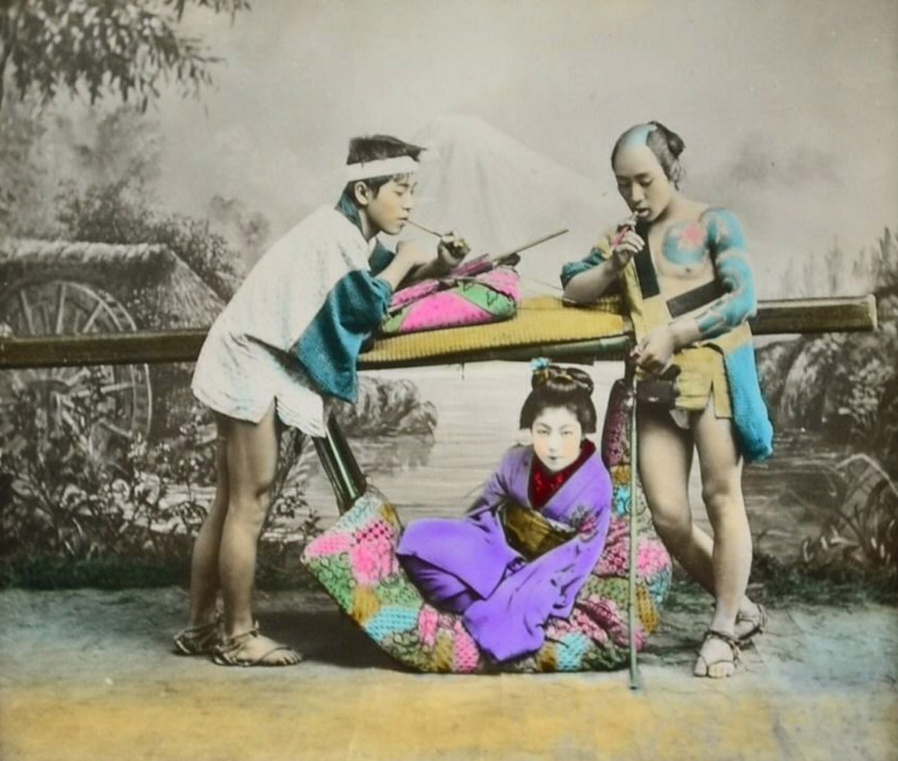 Ręcznie kolorowana japońska odbitka albuminowa, ok. 1880 autorstwa Japanese Photographer
