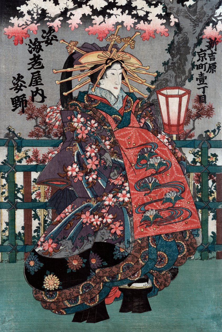 Panel środkowy z japońskiego tryptyku kurtyzany autorstwa Japanese School