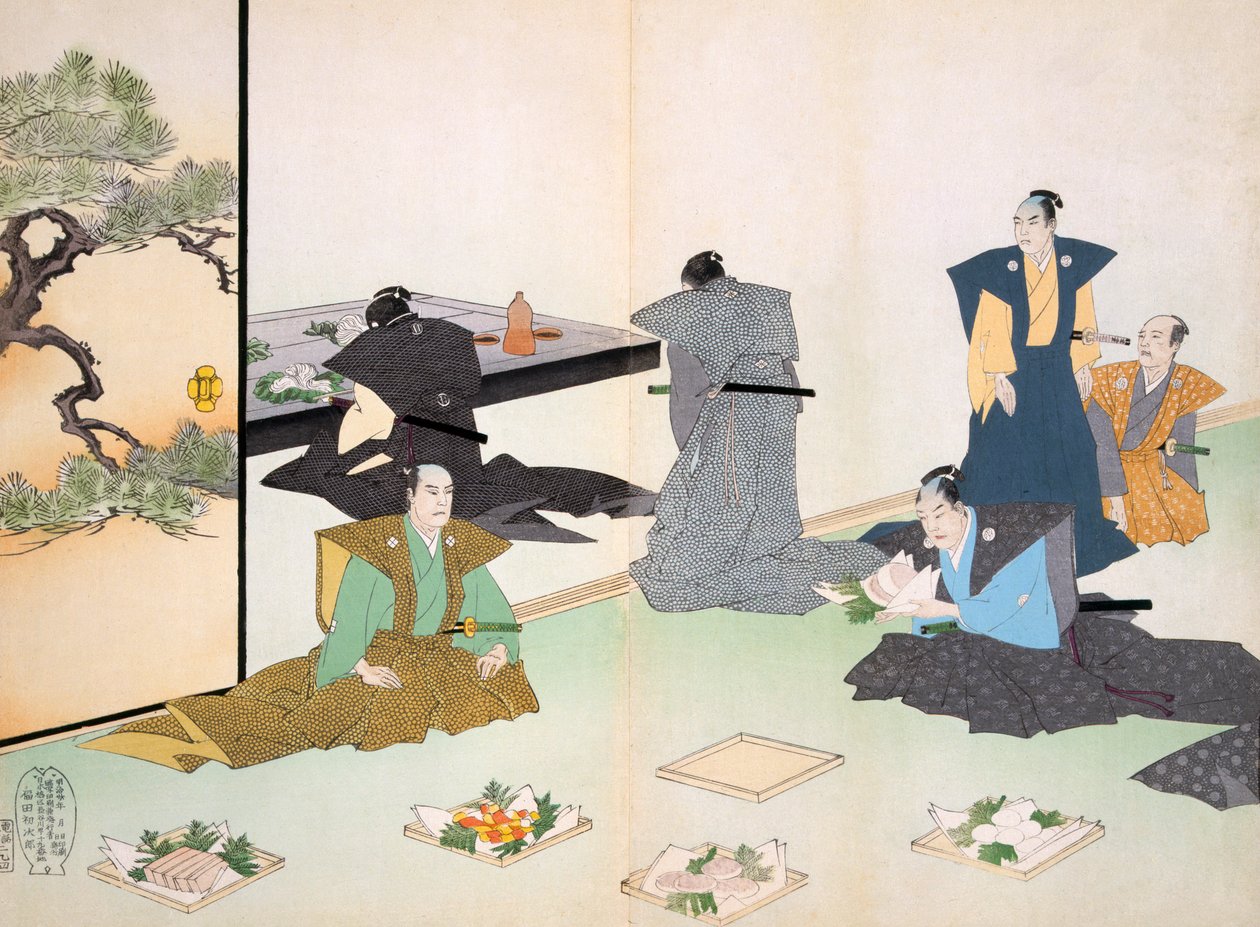 Offers of Food (kolorowy drzeworyt) autorstwa Japanese School
