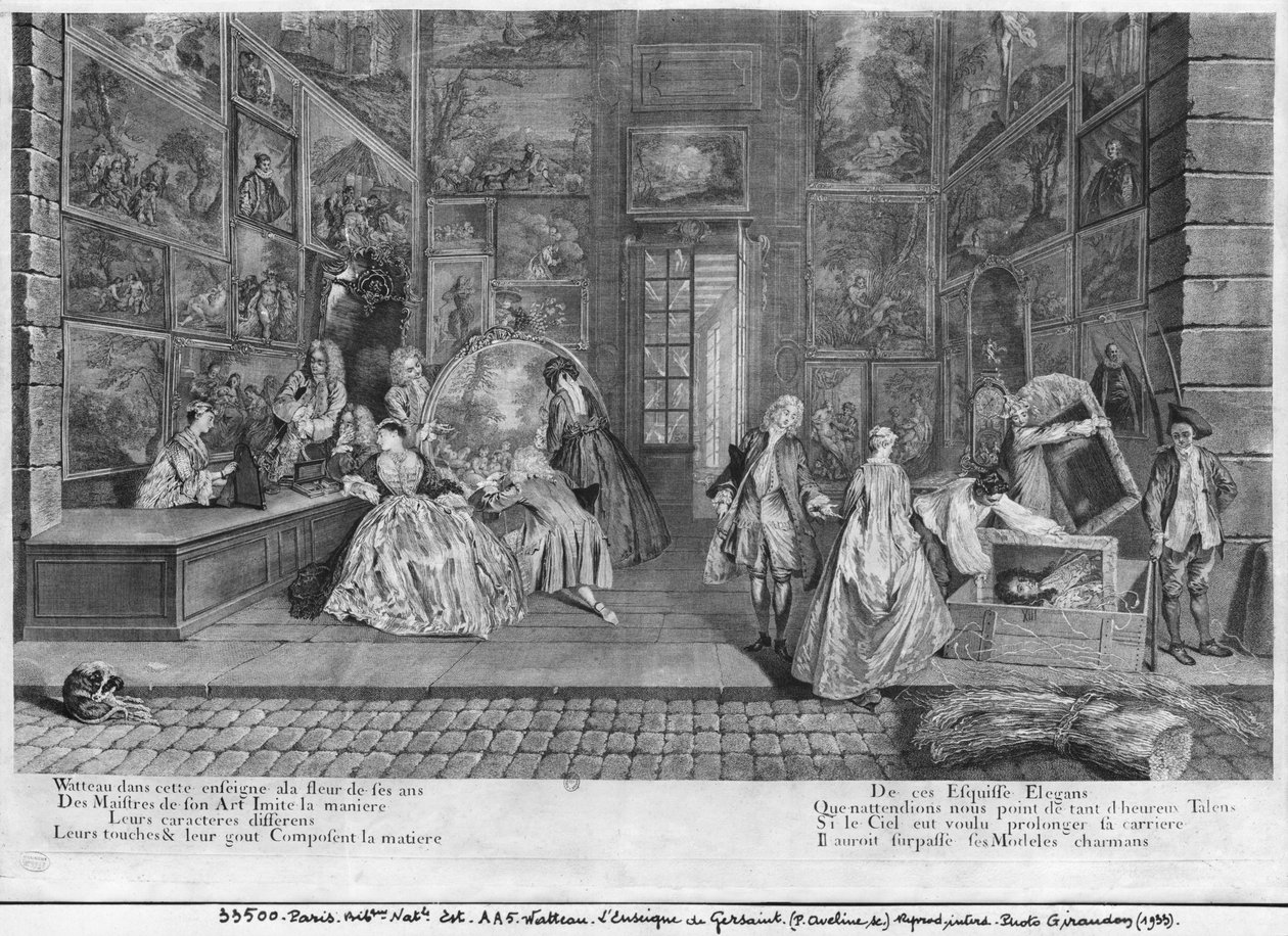 Znak sklepowy Gersaint, rytowany przez Pierre Aveline (ok.1656-1722) ok.1720 autorstwa Jean Antoine Watteau