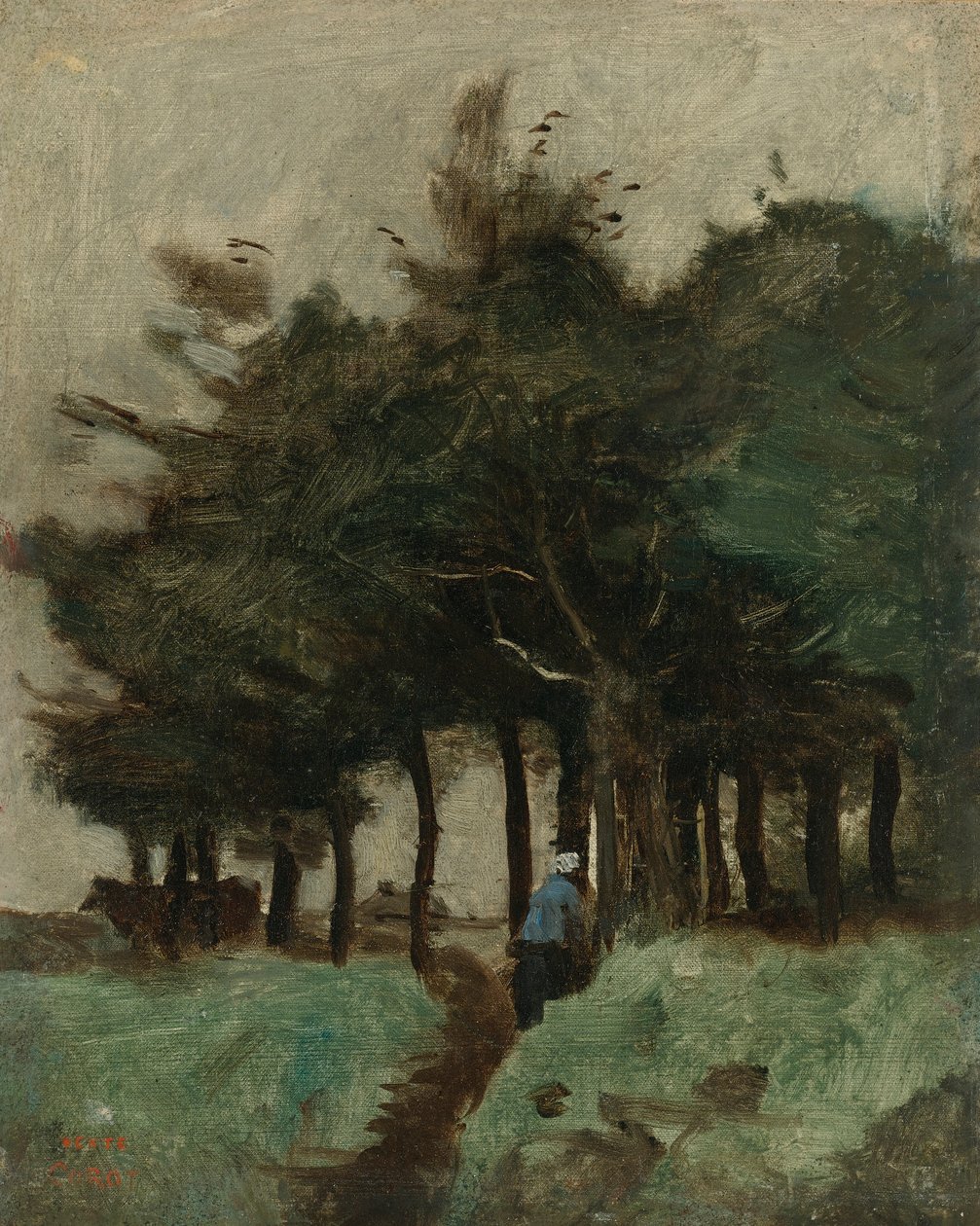 Boulogne-Sur-Mer, pusta ścieżka zdominowana przez drzewa autorstwa Jean Baptiste Camille Corot