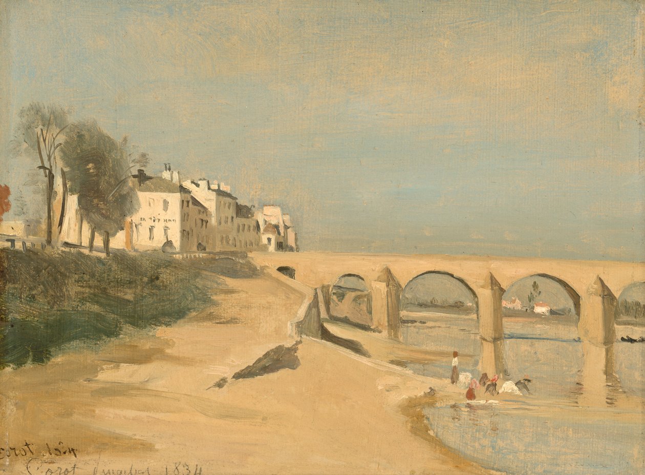 Most na rzece Saône w Mâcon autorstwa Jean Baptiste Camille Corot