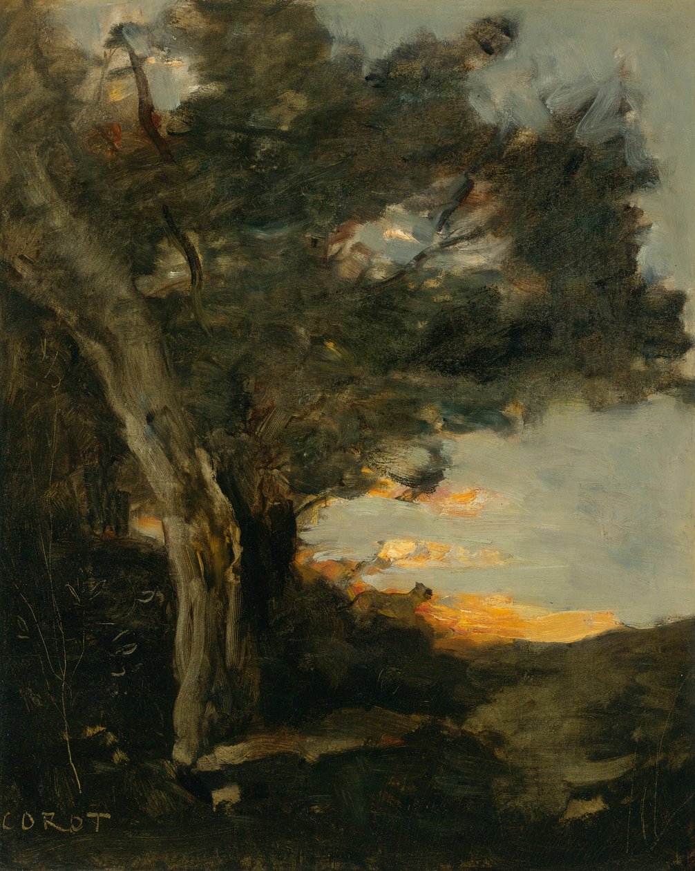 Zachód słońca z lwicą autorstwa Jean Baptiste Camille Corot