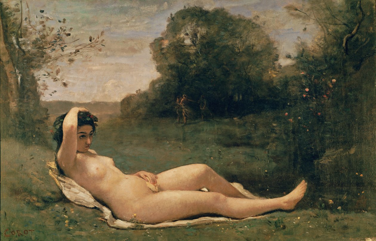 Leżąca nimfa, ok. 1857-58 autorstwa Jean Baptiste Camille Corot