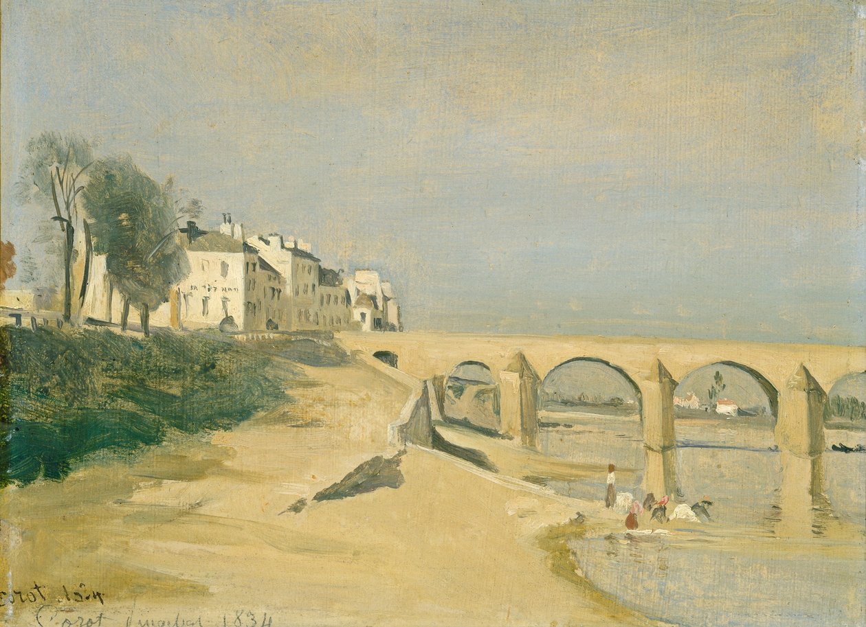 Most nad Saoną w Mâcon autorstwa Jean Baptiste Camille Corot