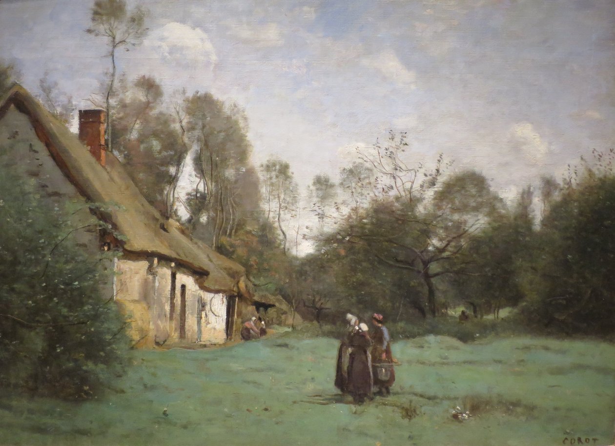 Domek kryty strzechą w Normandii autorstwa Jean Baptiste Camille Corot