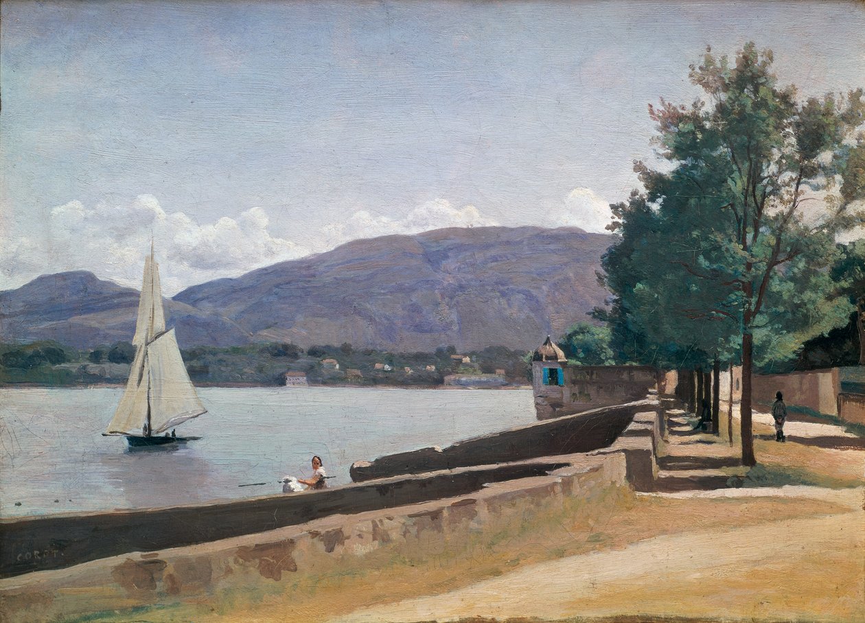 Quai des Paquis, Genewa, ok. 1842 r. autorstwa Jean Baptiste Camille Corot
