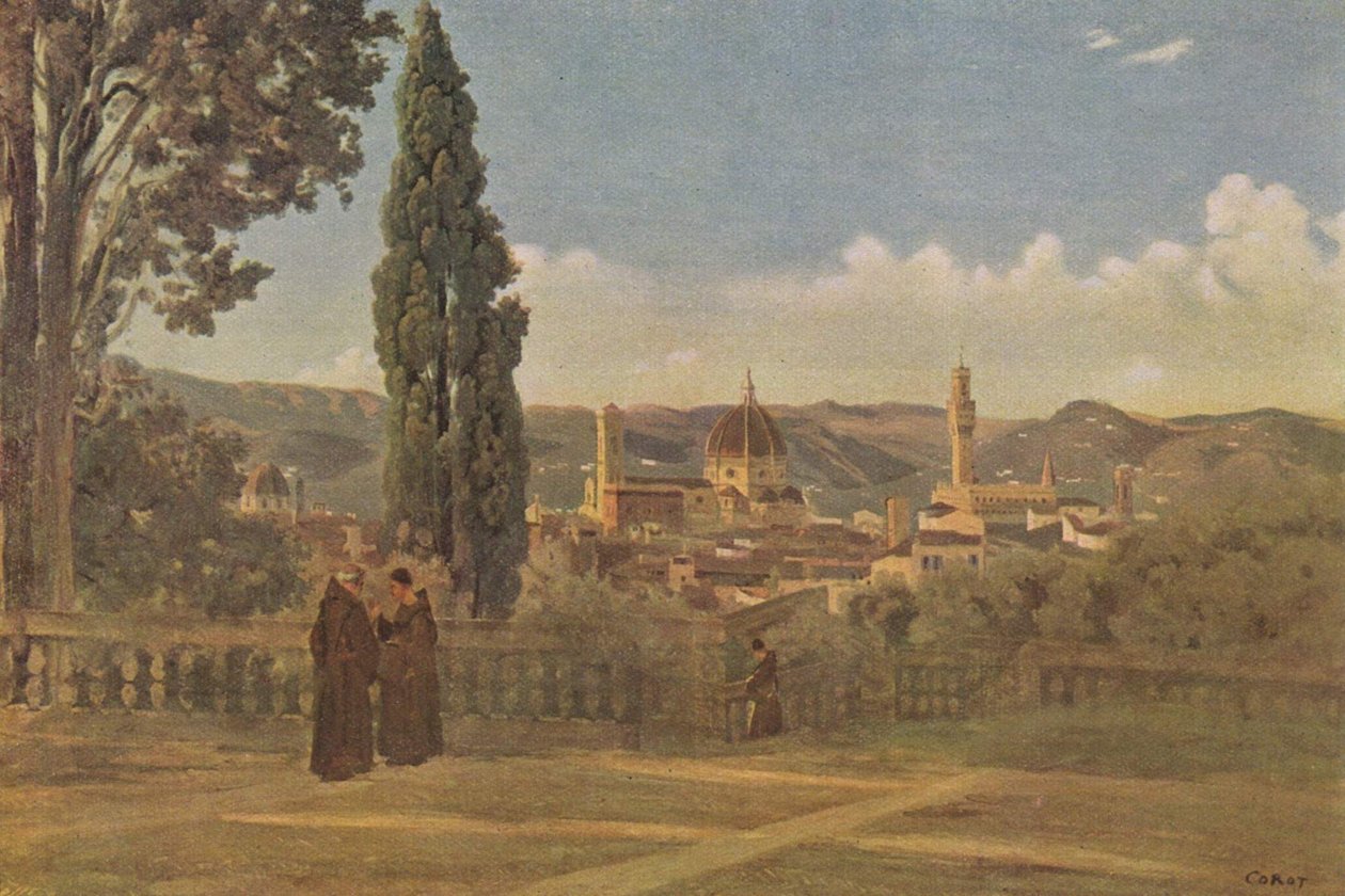 Widok na Florencję z Ogrodów Boboli autorstwa Jean Baptiste Camille Corot