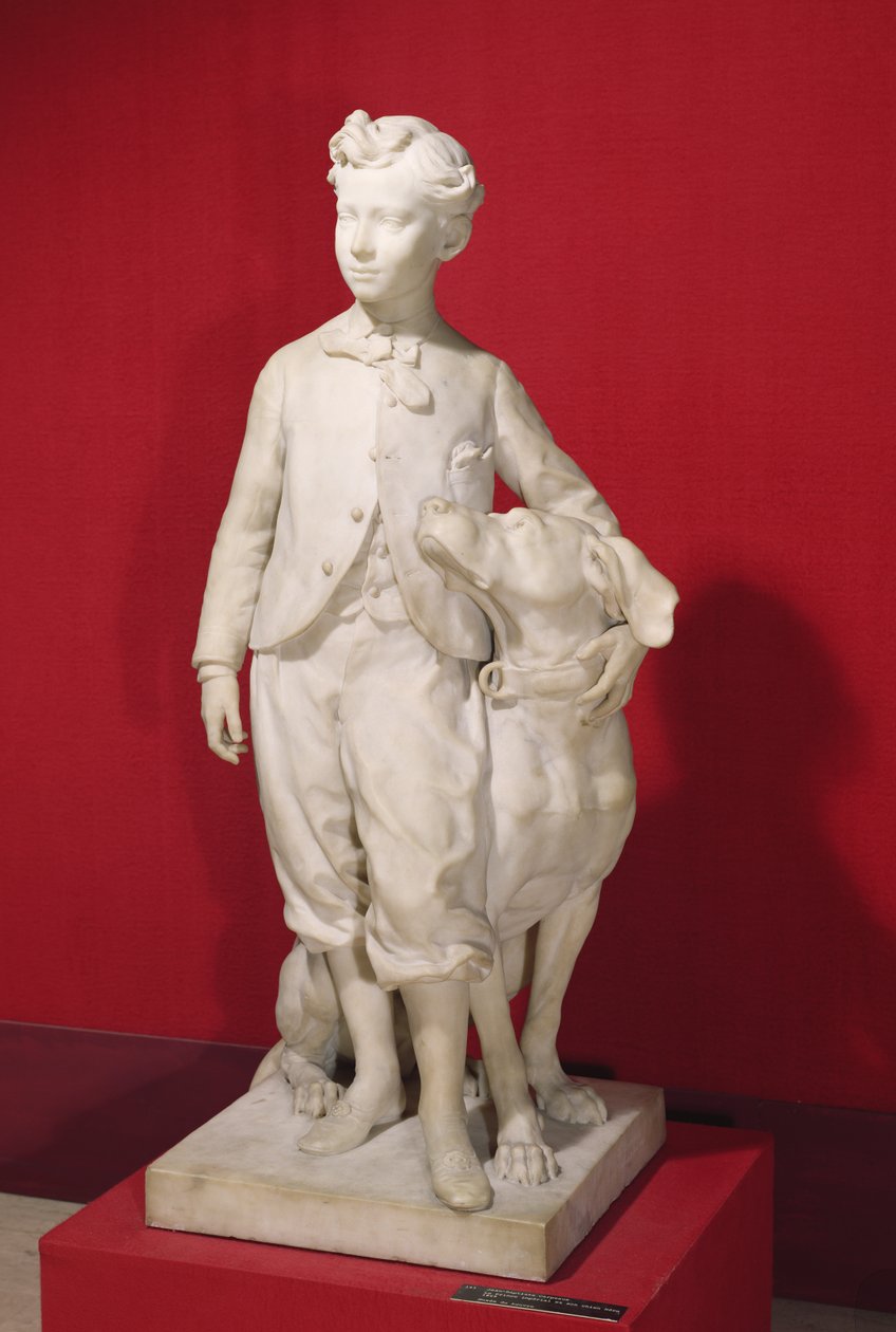 Louis-Eugene-Napoleon Bonaparte (1856-79) z psem Nero, 1865 (marmur) autorstwa Jean Baptiste Carpeaux