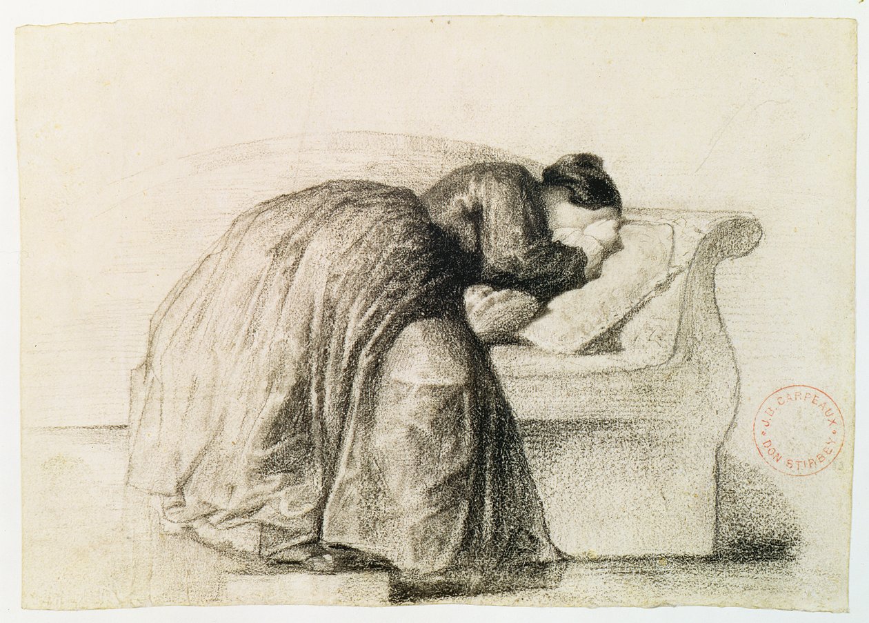 Studium kobiety płaczącej (czarna kreda na papierze) autorstwa Jean Baptiste Carpeaux
