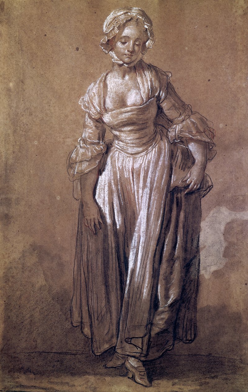 Młoda dziewczyna na stojąco, studium do „Porozumienia wiejskiego” (węgiel i biała kreda na papierze) autorstwa Jean Baptiste Greuze