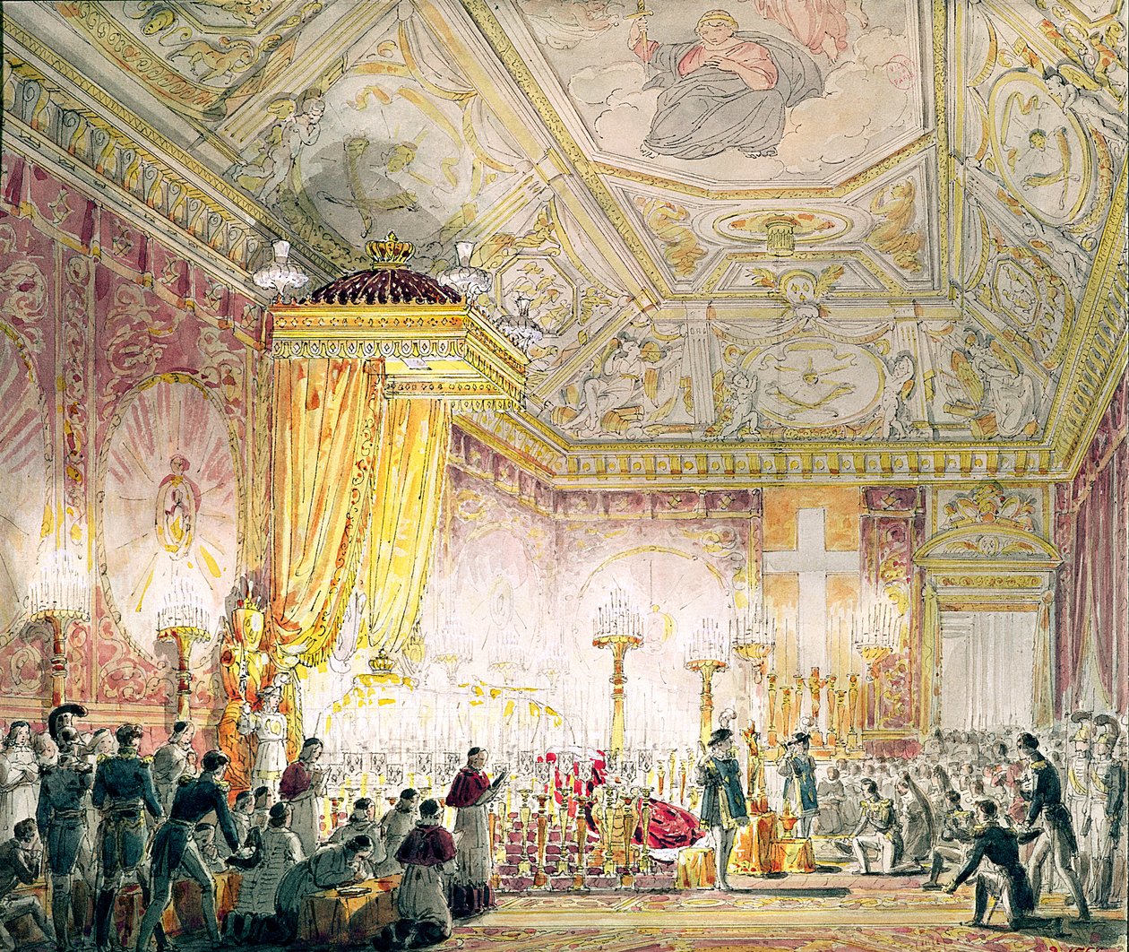 Kaplica spoczynku Ludwika XVIII (1755-1824) w Tuileries autorstwa Jean Baptiste Isabey