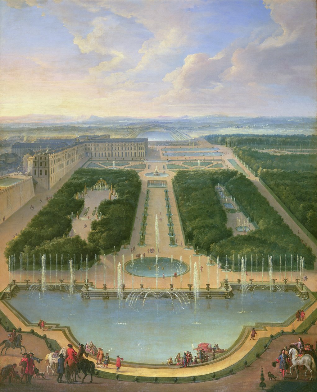 Widok perspektywiczny pałacu wersalskiego widziany z fontanny Neptuna, 1696 autorstwa Jean Baptiste Martin