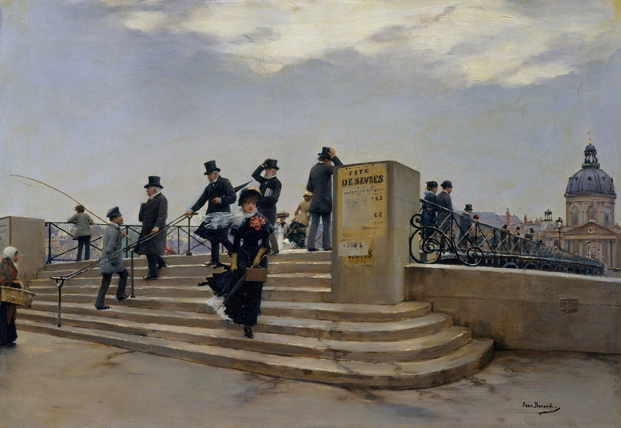 Wietrzny dzień na Pont des Arts autorstwa Jean Beraud