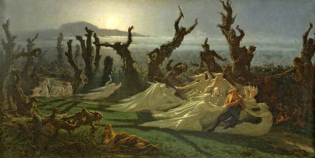 Les Lavandieres de la Nuit (Praczki nocy) ok. 1861 autorstwa Jean Edouard Dargent