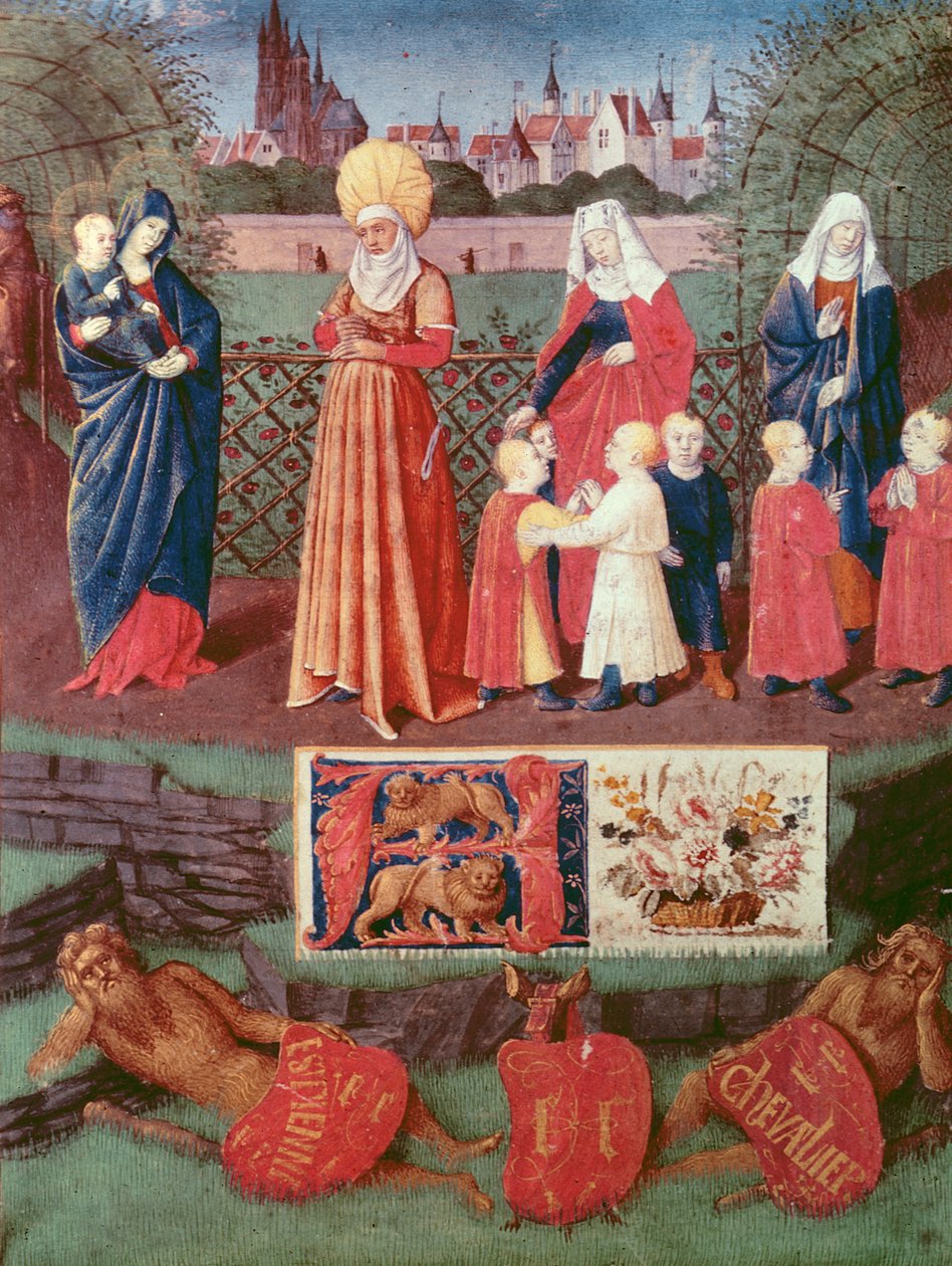 Nouv Acq Lat 1416 f.121r Św. Anna z trzema zamężnymi kobietami, z "Heures d