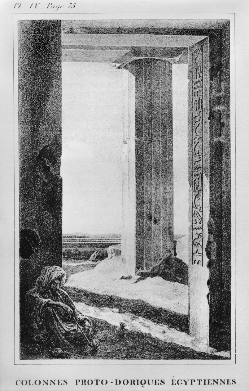 Kolumny egipskie, ilustracja z listów pisanych z Egiptu i Nubii (tablica IV, str. 75) wyd. 1833 r. autorstwa Jean Francois Champollion
