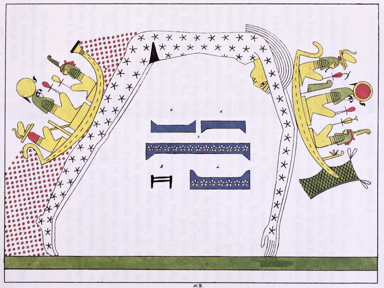 Faksymilowa kopia Nut, bogini nieba i słonecznych baraków Ra, tablica 20b z "Pantheon Egyptien", Paryż, 1822 r. autorstwa Jean Francois Champollion