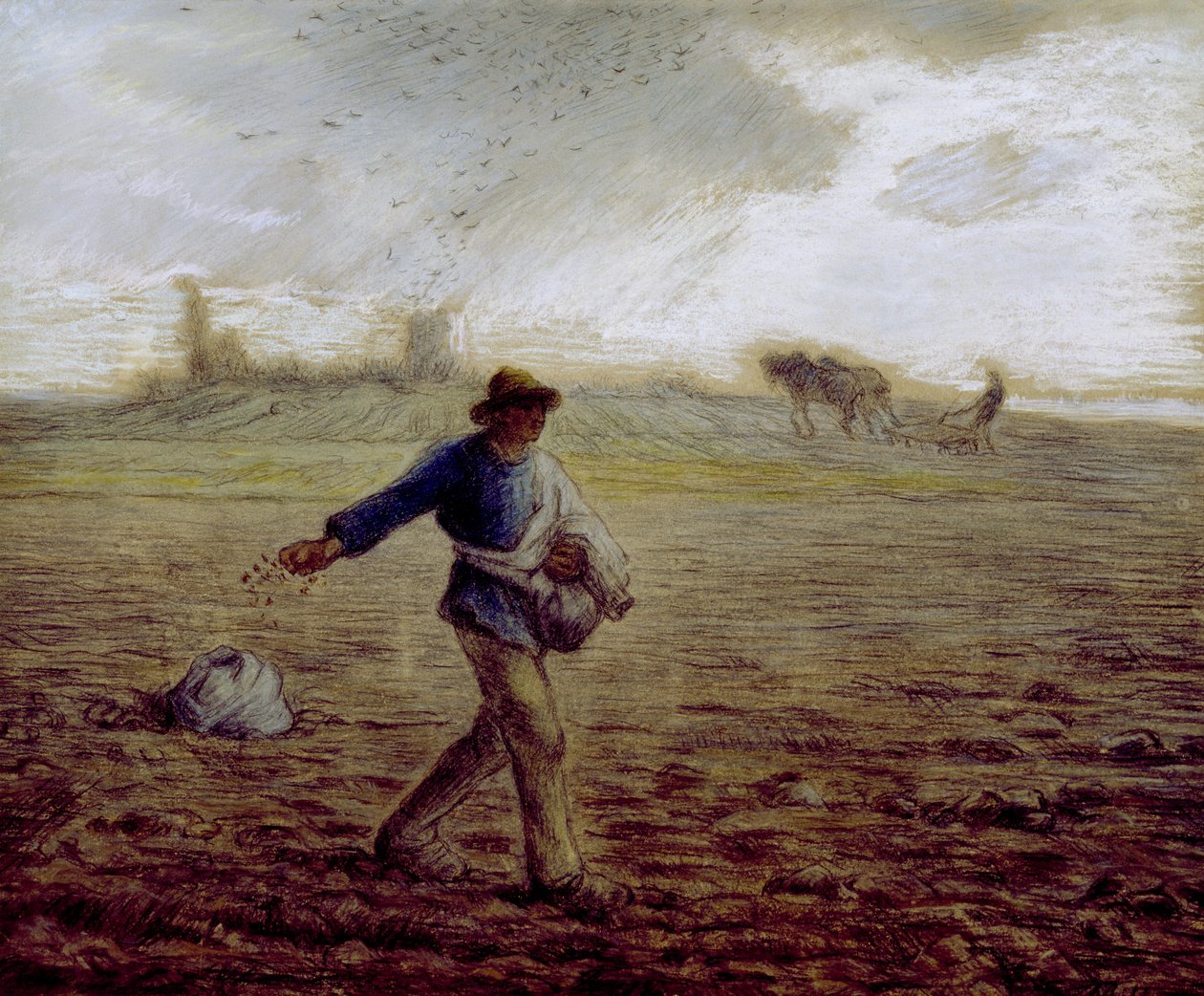 Siewca, ok. 1865 (pastel i kredka na papierze) autorstwa Jean Francois Millet