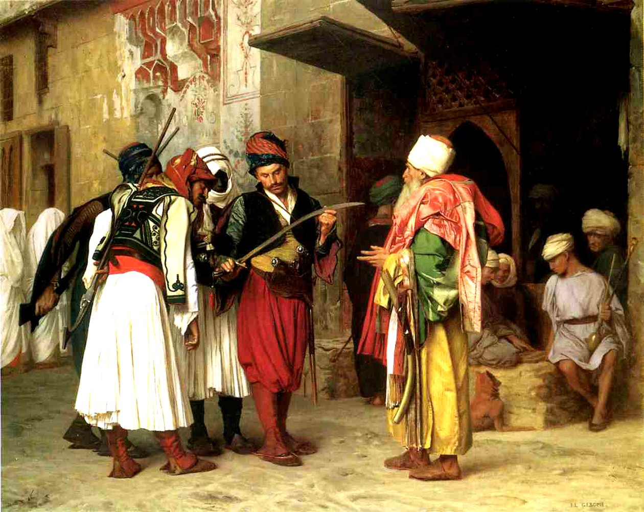 Sprzedawca starych ubrań, Kair, 1866 autorstwa Jean Leon Gerome