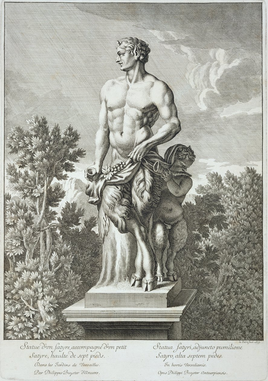 Statua Satyra w Wersalu, 1675, z „Vues et Plans de Versailles”, opublikowana ok. 1675-89 (patrz także 170893) autorstwa Jean Lepautre