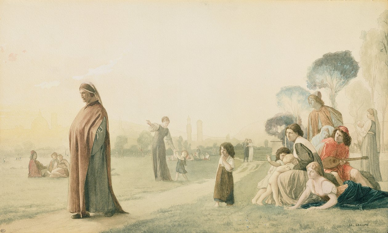 Dante (1265-1321) Medytując w Cascine Garden, Florencja autorstwa Jean Leon Gerome