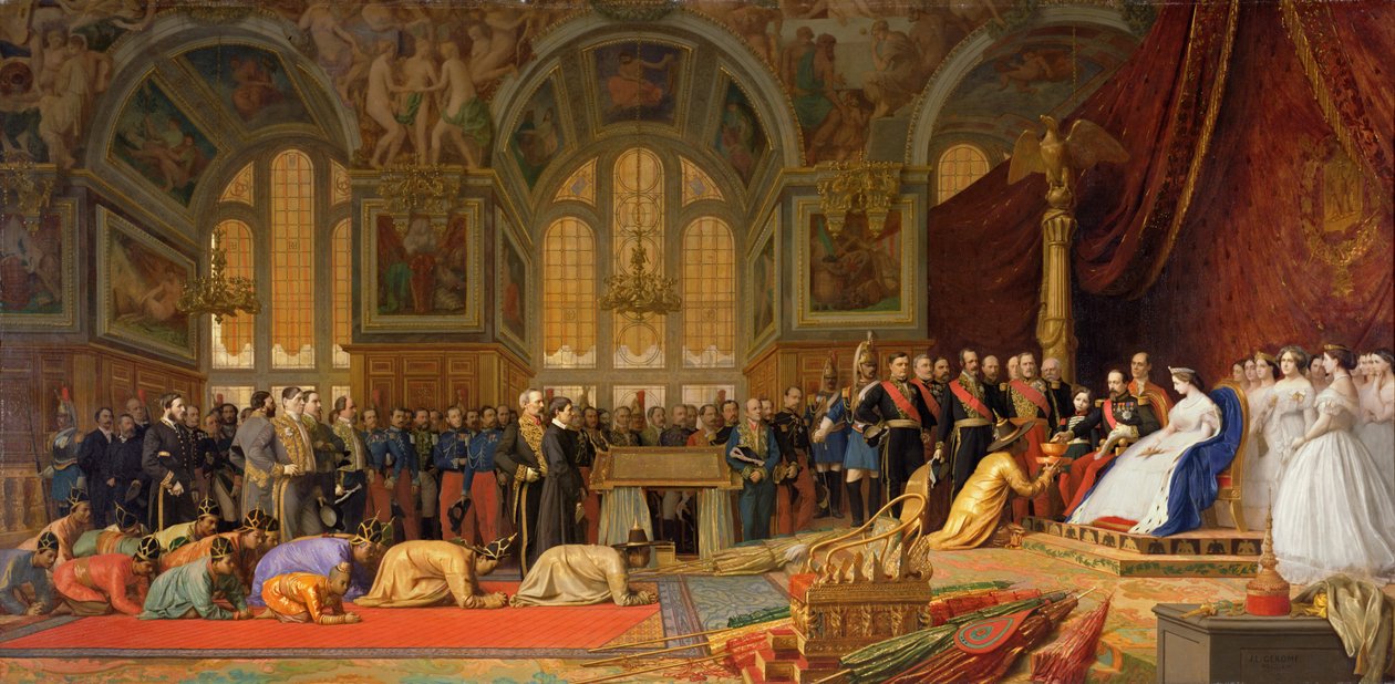 Przyjęcie ambasadorów syjamskich przez cesarza Napoleona III (1808-73) w pałacu Fontainebleau, 27 czerwca 1861 autorstwa Jean Leon Gerome