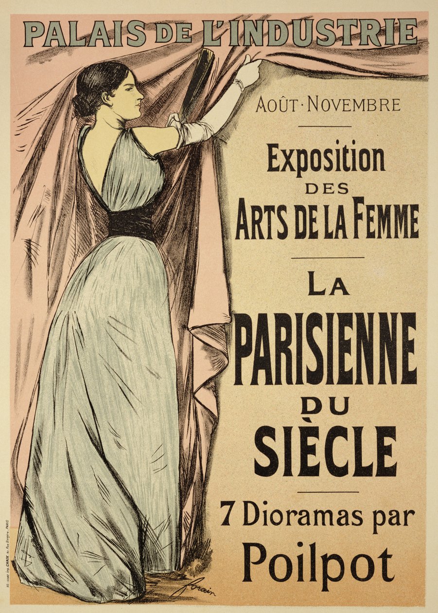 Reprodukcja plakatu reklamującego „La Parisienne du Siecle” wystawę siedmiu dioram Poilpota na Exposition des Arts de la Femme, Palais de l