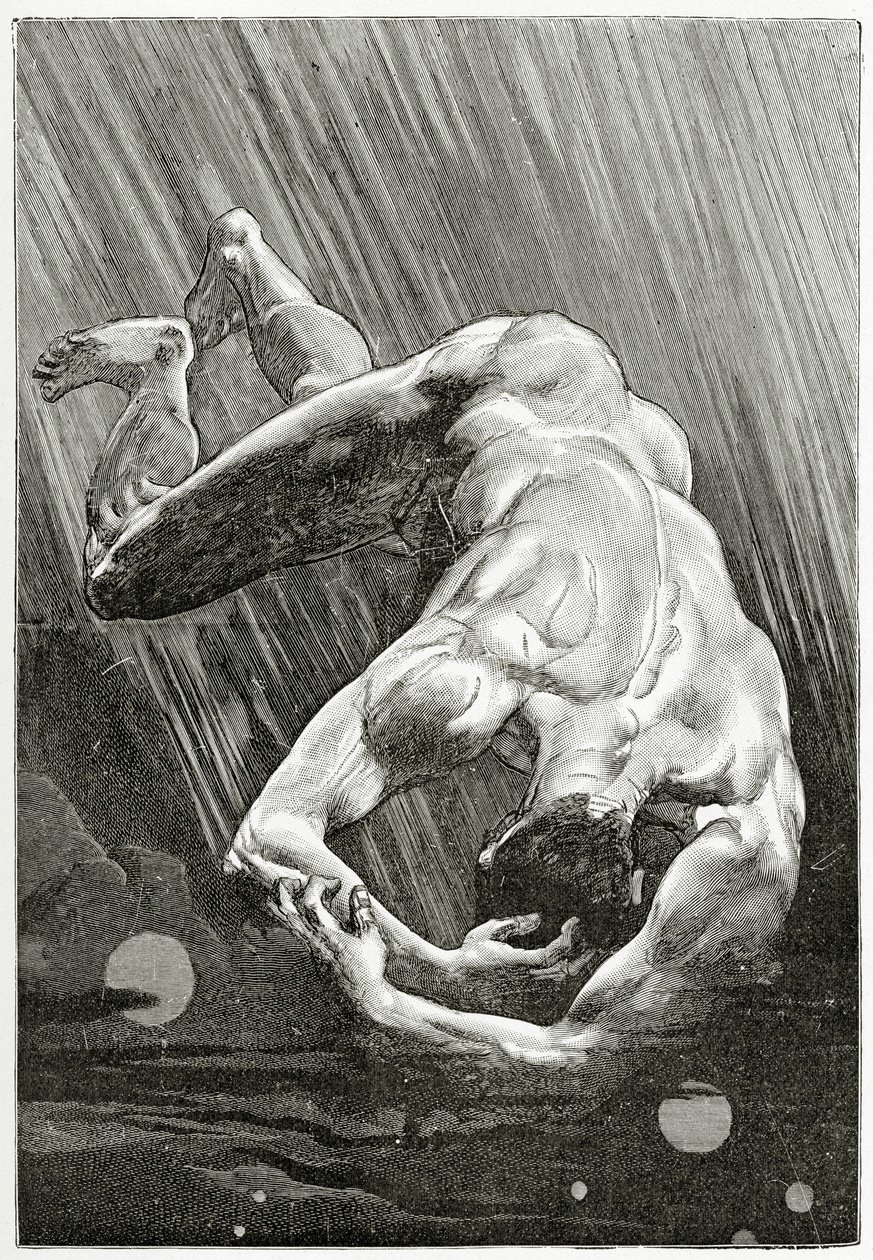 La Fin de Satan, XIX w. (rycina bw) autorstwa Jean Paul Laurens