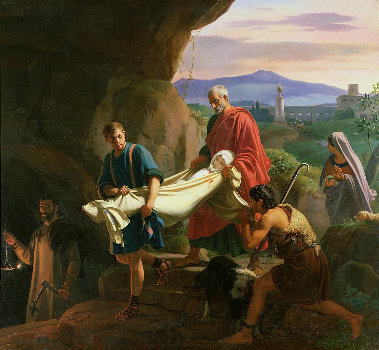 Pogrzeb młodego męczennika w katakumbach Rzymu, 1847 r. autorstwa Jean Victor Schnetz