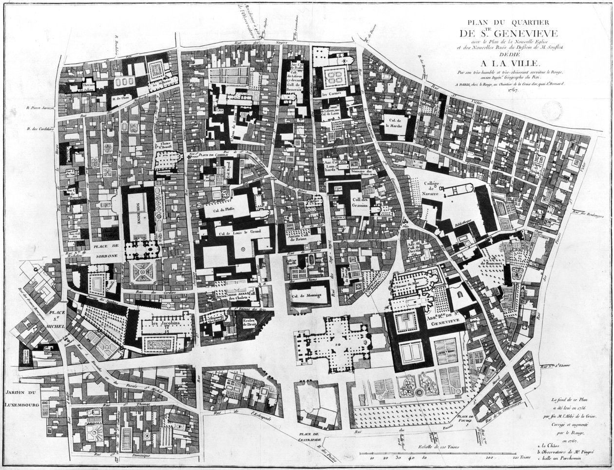 Mapa okolic Sainte-Genevieve, Paryż, 1756 r. autorstwa Jean de La Grive