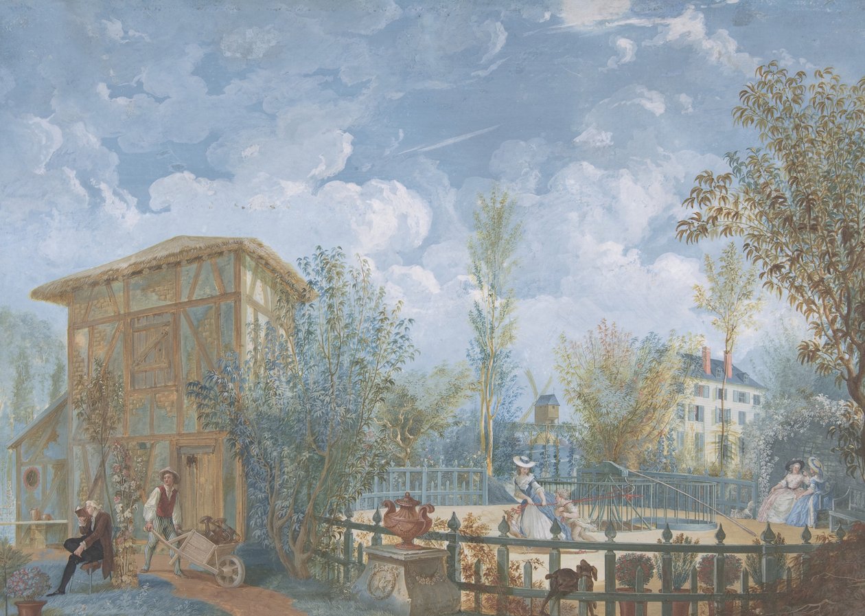 Figury w ogrodzie, 1784 (gwasz) autorstwa Jean Démosthène Dugourc