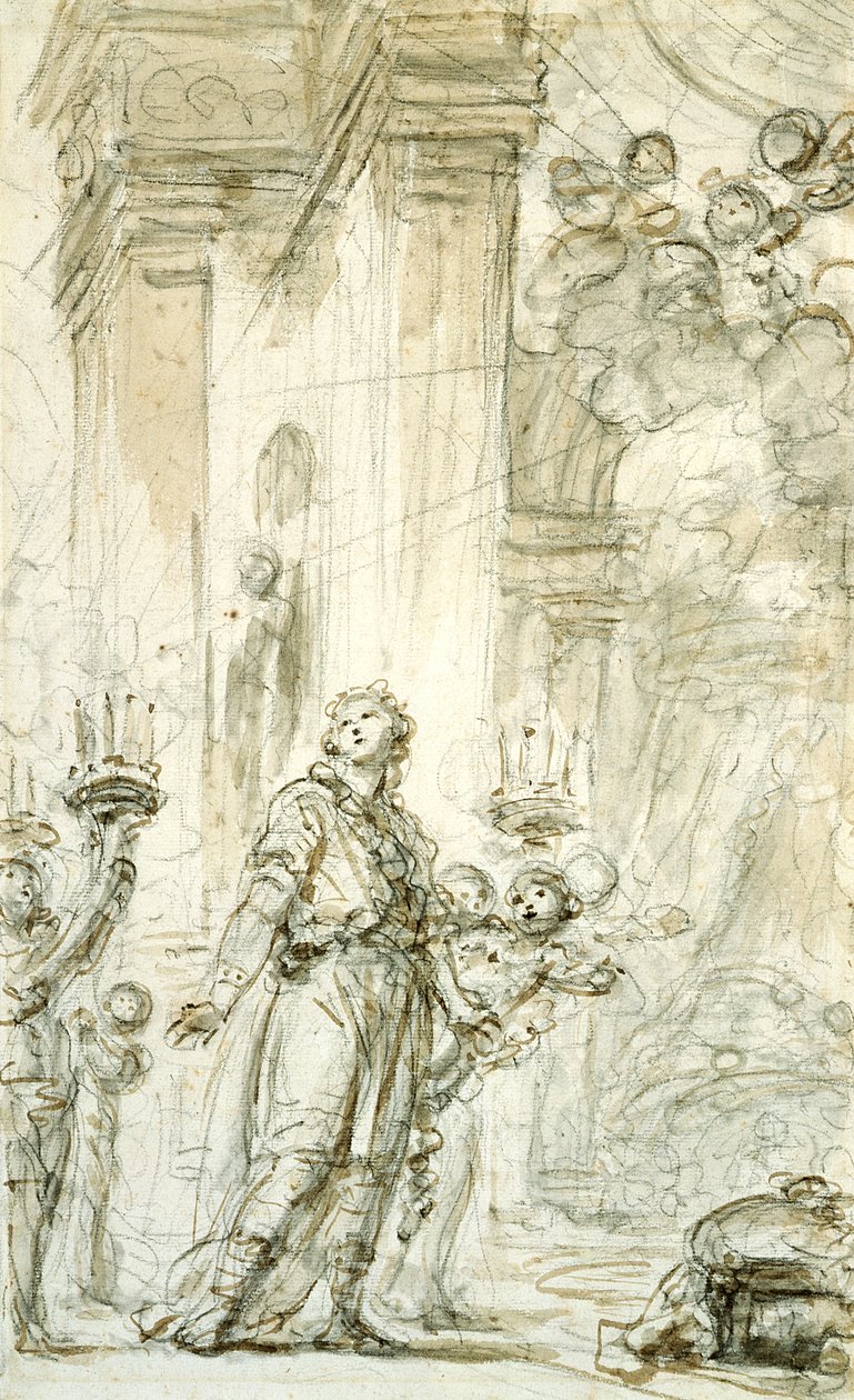 Ruggiero zostaje zaprowadzony do swojej sypialni (pióro i atrament, kreda i pranie na papierze) autorstwa Jean Honore Fragonard
