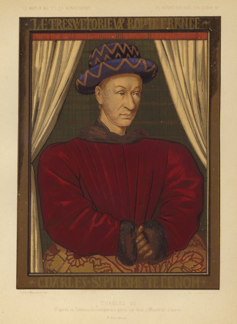 Karol VII, król Francji (chromolitho) autorstwa Jean (after) Fouquet