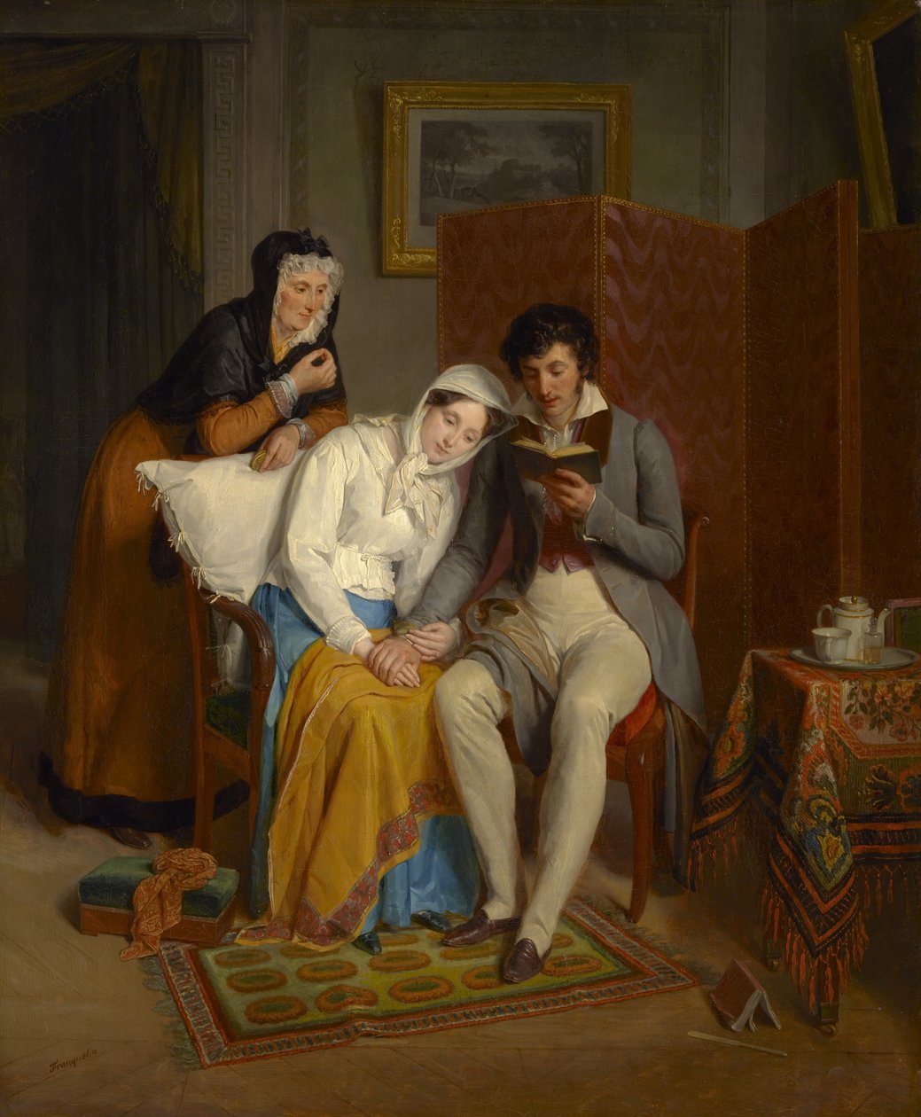 Czytanie rekonwalescentowi, ok. 1827 r. autorstwa Jean Augustin Franquelin