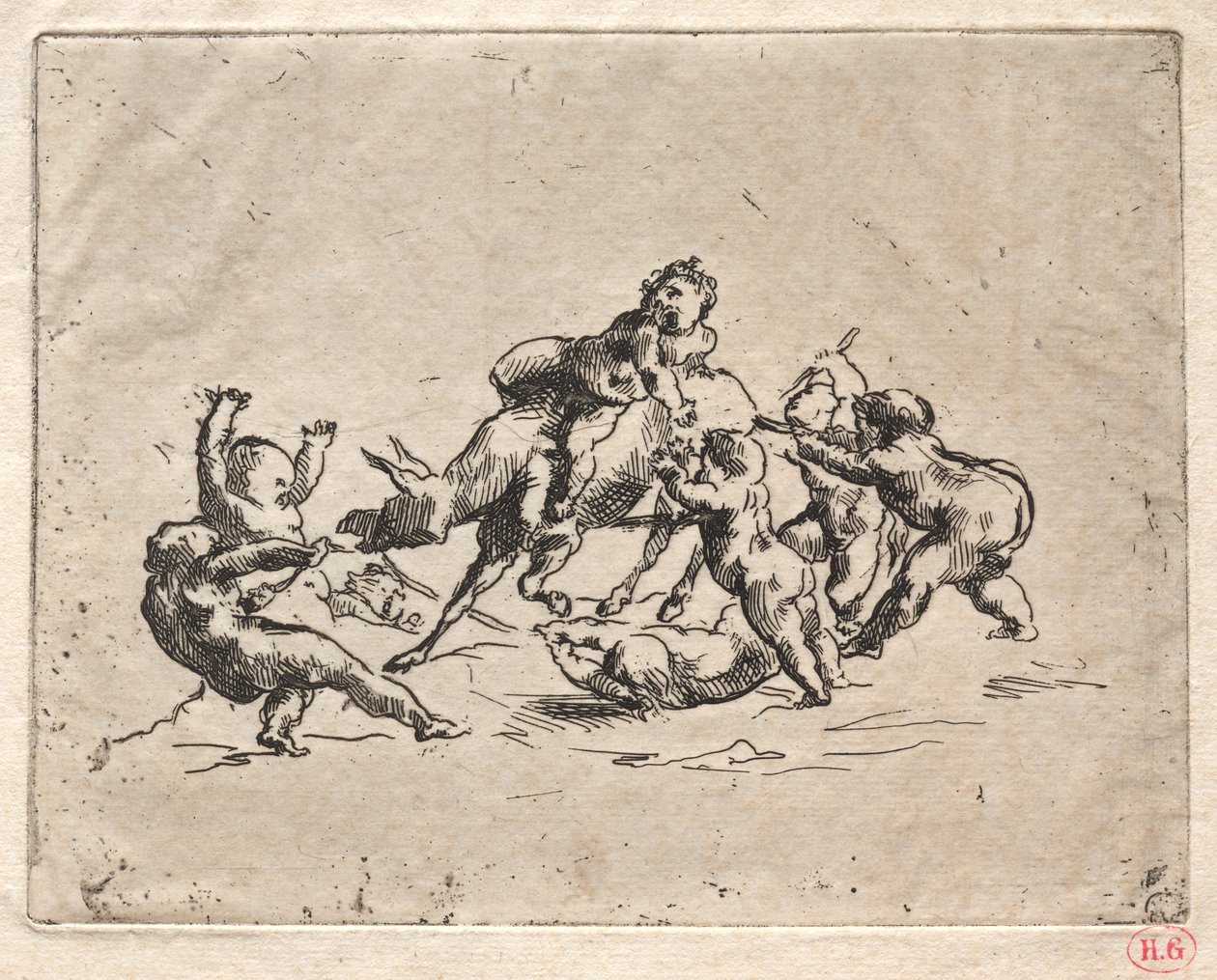 Bachanalia z dziećmi i osłem. autorstwa Jean Baptiste Carpeaux